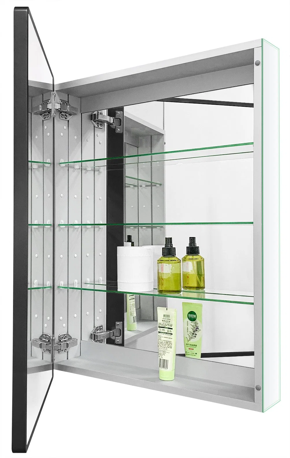 Aluminum Bathroom Medicine Cabinet with Black Frame Single Mirror Door 22 Inch X 30 Inch Recess or Surface Mount, Silver