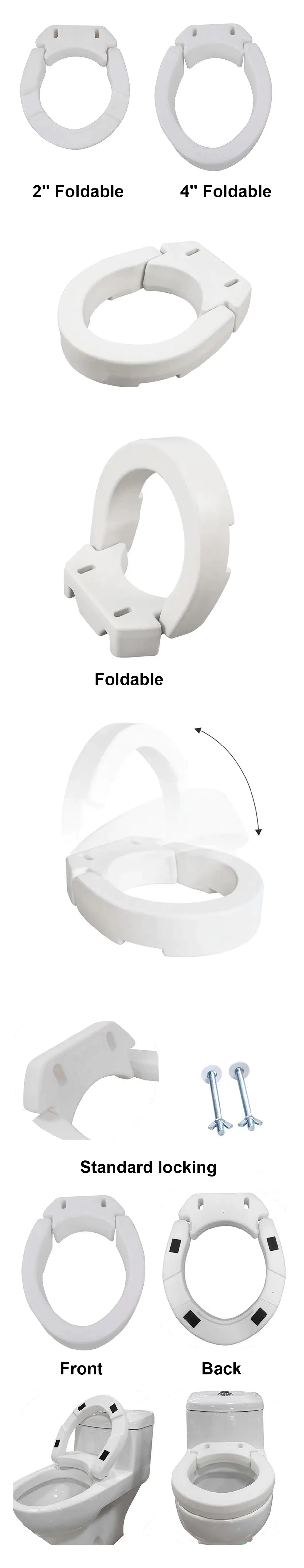 Standard 2′ ′ Us-Style Raised Toilet Seat Elevator with Handles Commode Chair Safety