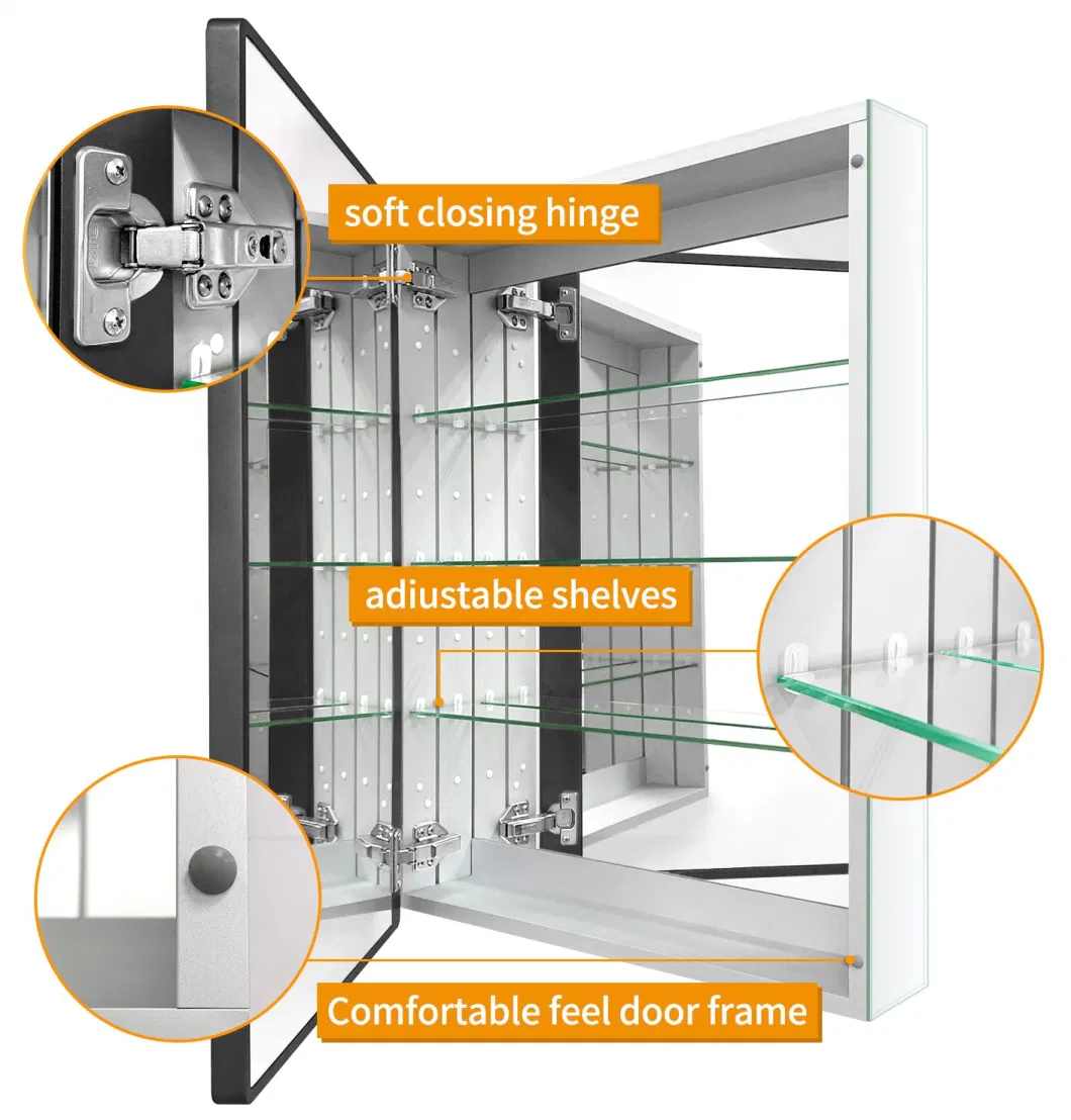 Aluminum Bathroom Medicine Cabinet with Black Frame Single Mirror Door 22 Inch X 30 Inch Recess or Surface Mount, Silver