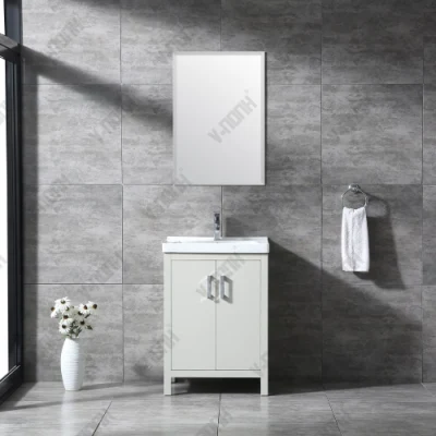 Mobile da bagno moderno con lavabo singolo, di piccole dimensioni, beige da 24 pollici